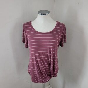 Nine Britton Burgundy Striped Side Knot Short Sleeve Top Medium